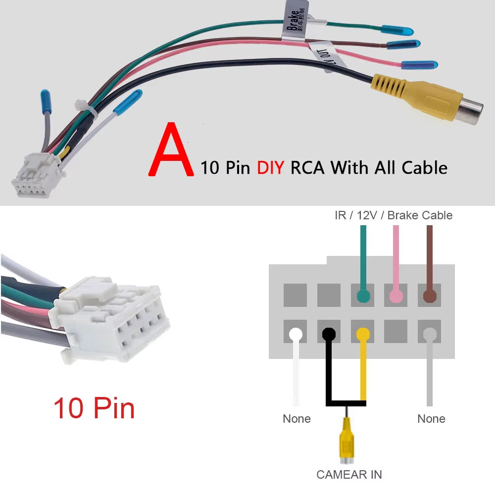 Universal 6 8 10 12 Pin Car RCA Rear View Camera Video Input Cable Adapter Wiring Connector Android Radio Accessories