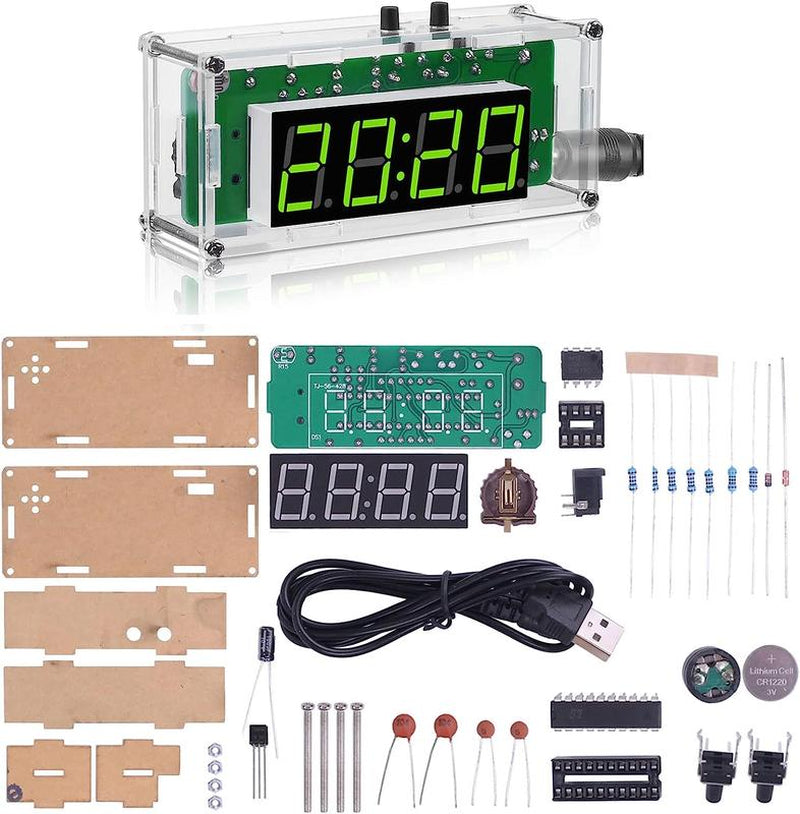 4-Digit DIY Digital Kit with Acrylic Shell, Electronics Alarm Soldering Practice Kit for Students and Diyers, DIY Soldering Project Kit for School Learning and Home Office Use Soldering Soldering Kit