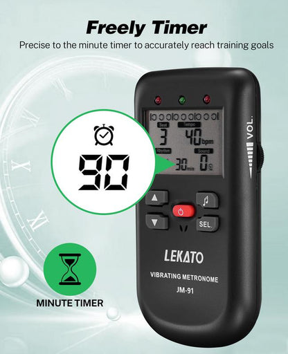 LEKATO JM-91 Vibrating Metronome, for Piano Guitar Drum Ukulele, Practice Electronic Digital Metronome, with Timer, Counts by Male/Female Vocal, Back to School