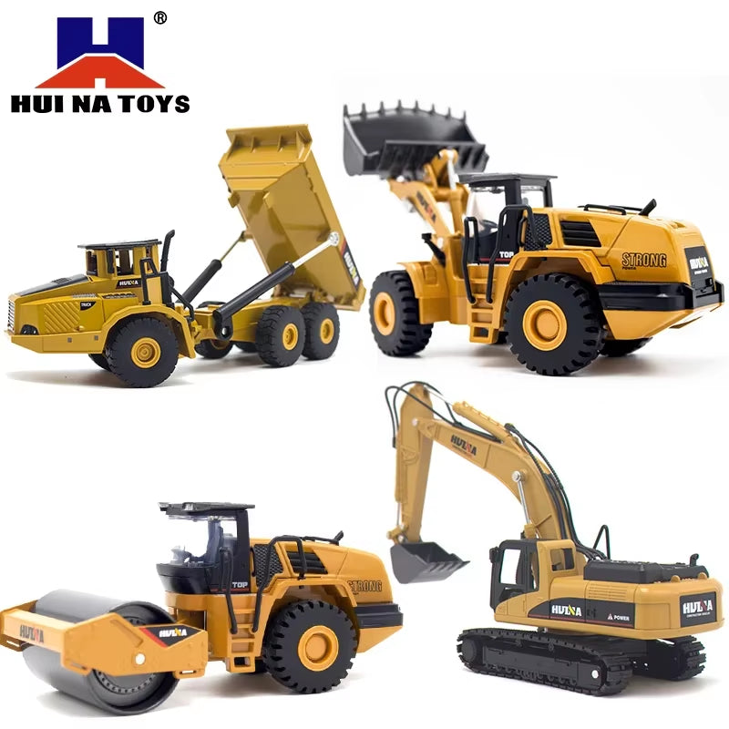 Huina 1:50 Static Mixer Dump Truck Loader Roller Engineering Vehicle Suit Excavator Model Children'S Toy Engineering Alloy Model