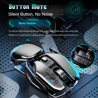 PX2 Metal 2.4G Rechargeable Wireless Mute 1600DPI Mouse 6 Buttons for PC Laptop Computer Gaming Office Home Waterproof Mouse