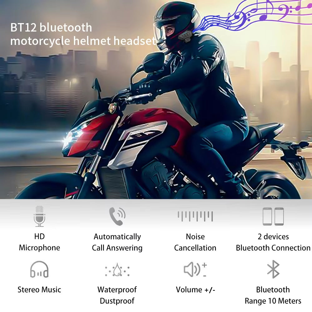 Motorcycle BT Helmet Headset Wireless Hands-Free Call Kit Stereo Anti-Interference Waterproof Music Player Speaker