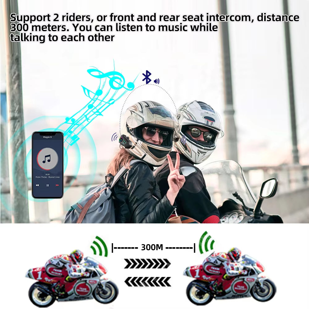 1/2X Music Interphone Bluetooth 5.3 Motorcycle Helmet Intercom Headset Waterproof 300M Intercomunicador Speaker Earphone