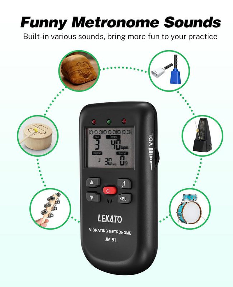 LEKATO JM-91 Vibrating Metronome, for Piano Guitar Drum Ukulele, Practice Electronic Digital Metronome, with Timer, Counts by Male/Female Vocal, Back to School