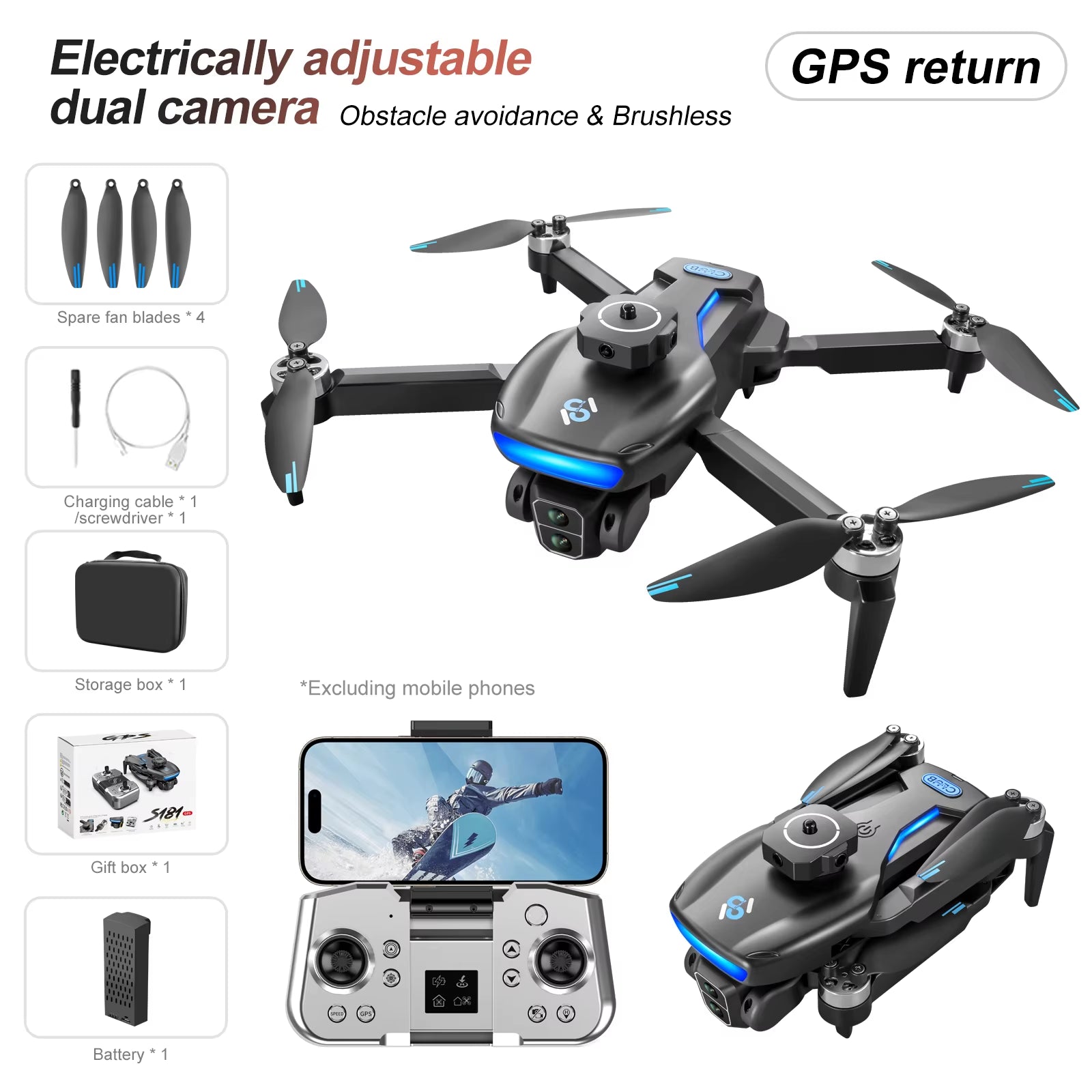 S181 GPS Drone Camera 8K Professional FPV Dron 4K Camera Photography RC Quadcopter Aerial Aircraft Helicopter Obstacle Avoidance