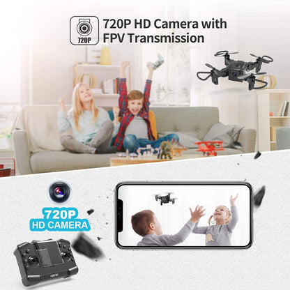 Mini Drone with 720P Camera for Kids and Adults, FPV Drone Beginners RC Foldable Live Video Quadcopter,3D Flips and Headless Mode,One Key Return,Altitude Hold,3 Modular Battery Black