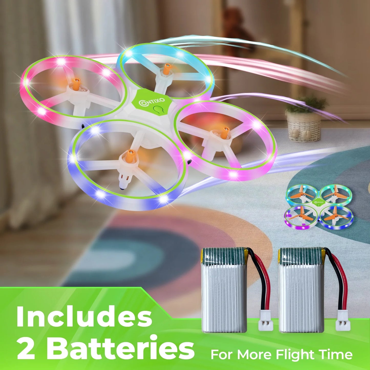 Dragonfly Mini Drone for Kids, Auto Takeoff, Altitude Hold, 360° Stunts, LED Lights, 16-Min Flight - Green