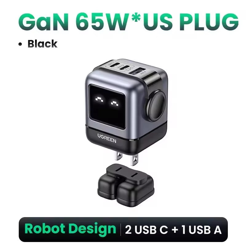 New！ 65W Gan Charger Robot Design Quick Charge 4.0 3.0 PPS for Iphone 16 15 14 Pro Macbook Laptop Tablet PD Fast Charger