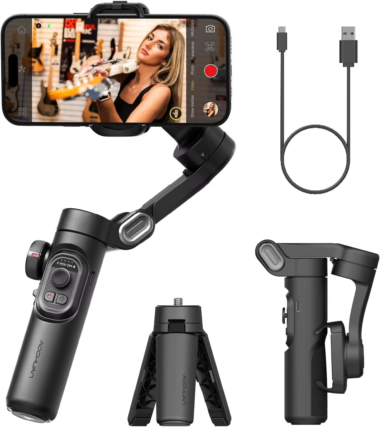 AOCHUAN 3-Axis Handheld Gimbal Stabilizer for Smartphone with Fill Light for Iphone Android Face Tracking Tiktok Vlog Smart XE