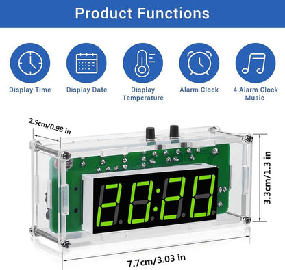 4-Digit DIY Digital Kit with Acrylic Shell, Electronics Alarm Soldering Practice Kit for Students and Diyers, DIY Soldering Project Kit for School Learning and Home Office Use Soldering Soldering Kit