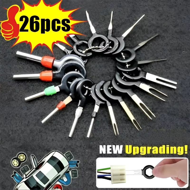 26-11Pcs Car Terminal Removal Repair Tools Electrical Wiring Crimp Connector Pin Extractor Kit Keys Automotive Plug Pullers