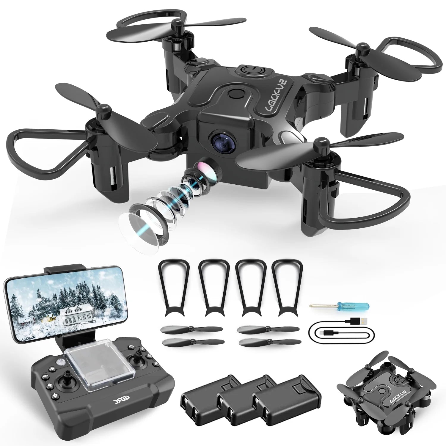 Mini Drone with 720P Camera for Kids and Adults, FPV Drone Beginners RC Foldable Live Video Quadcopter,3D Flips and Headless Mode,One Key Return,Altitude Hold,3 Modular Battery Black