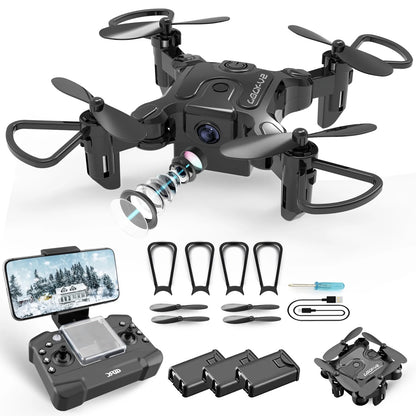 Mini Drone with 720P Camera for Kids and Adults, FPV Drone Beginners RC Foldable Live Video Quadcopter,3D Flips and Headless Mode,One Key Return,Altitude Hold,3 Modular Battery Black