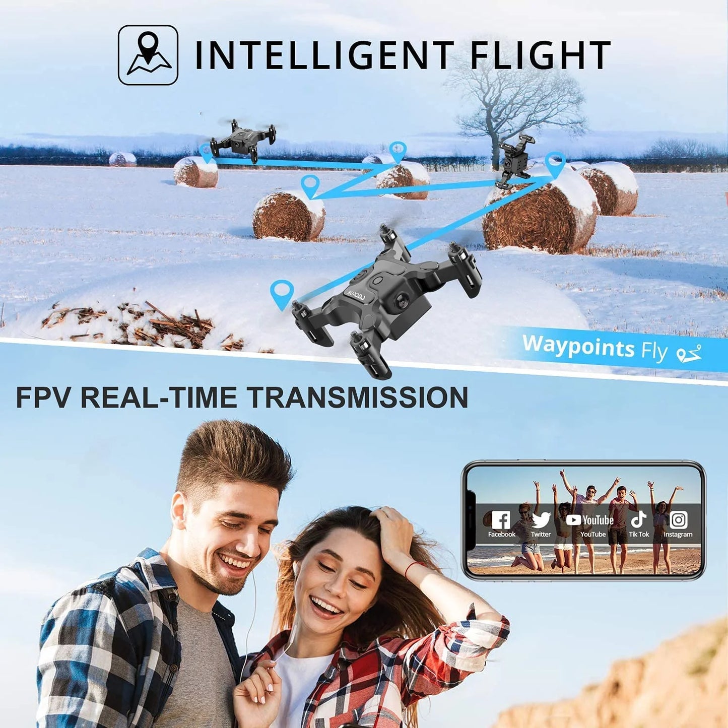 Mini Drone with 720P Camera for Kids and Adults, FPV Drone Beginners RC Foldable Live Video Quadcopter,3D Flips and Headless Mode,One Key Return,Altitude Hold,3 Modular Battery Black