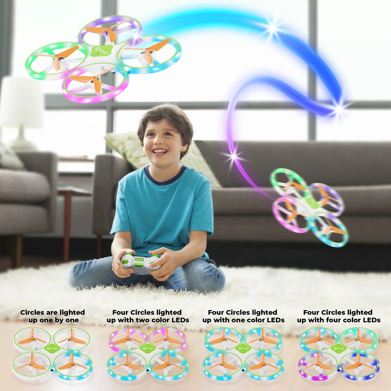 Dragonfly Mini Drone for Kids, Auto Takeoff, Altitude Hold, 360° Stunts, LED Lights, 16-Min Flight - Green