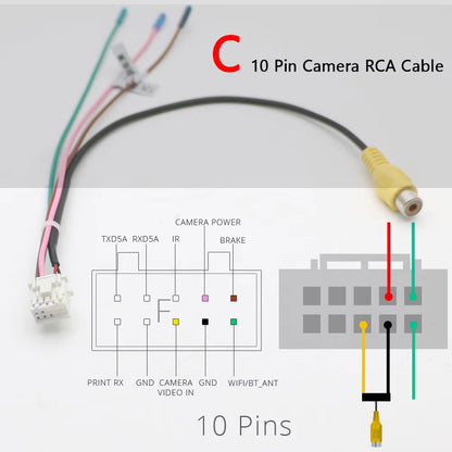 Universal 6 8 10 12 Pin Car RCA Rear View Camera Video Input Cable Adapter Wiring Connector Android Radio Accessories