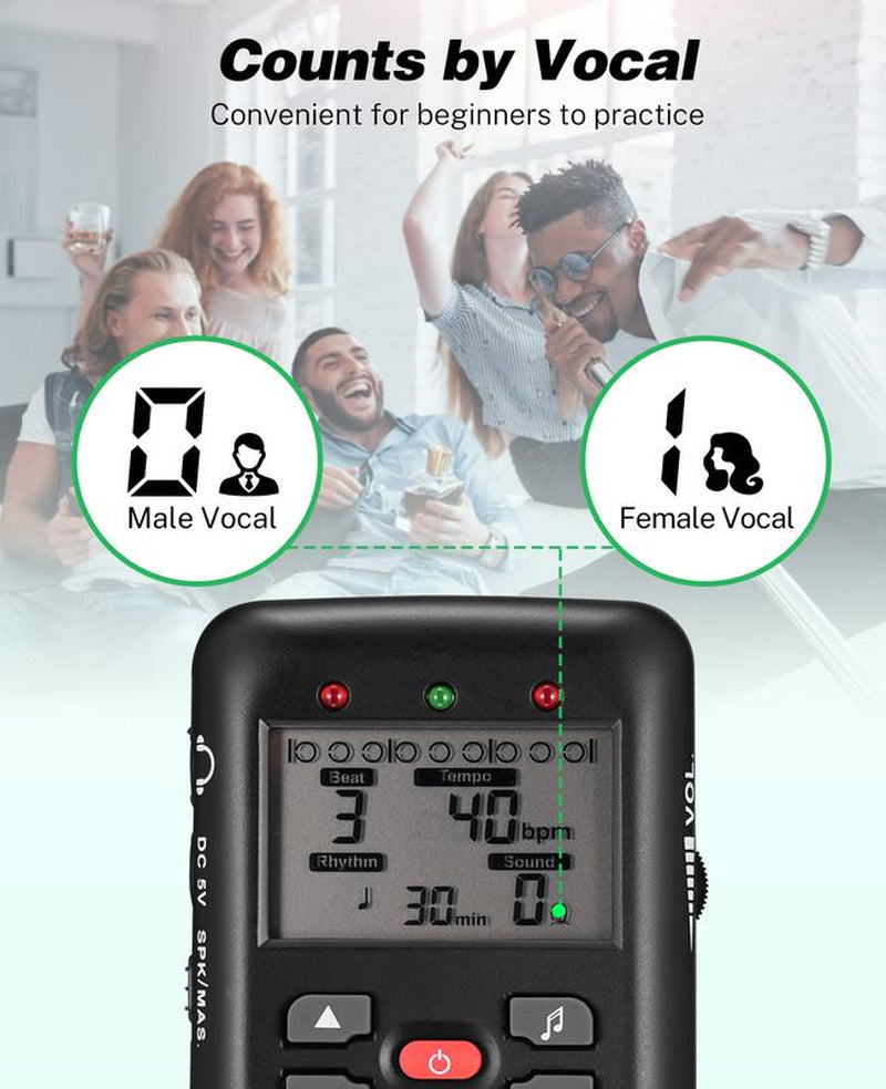 LEKATO JM-91 Vibrating Metronome, for Piano Guitar Drum Ukulele, Practice Electronic Digital Metronome, with Timer, Counts by Male/Female Vocal, Back to School