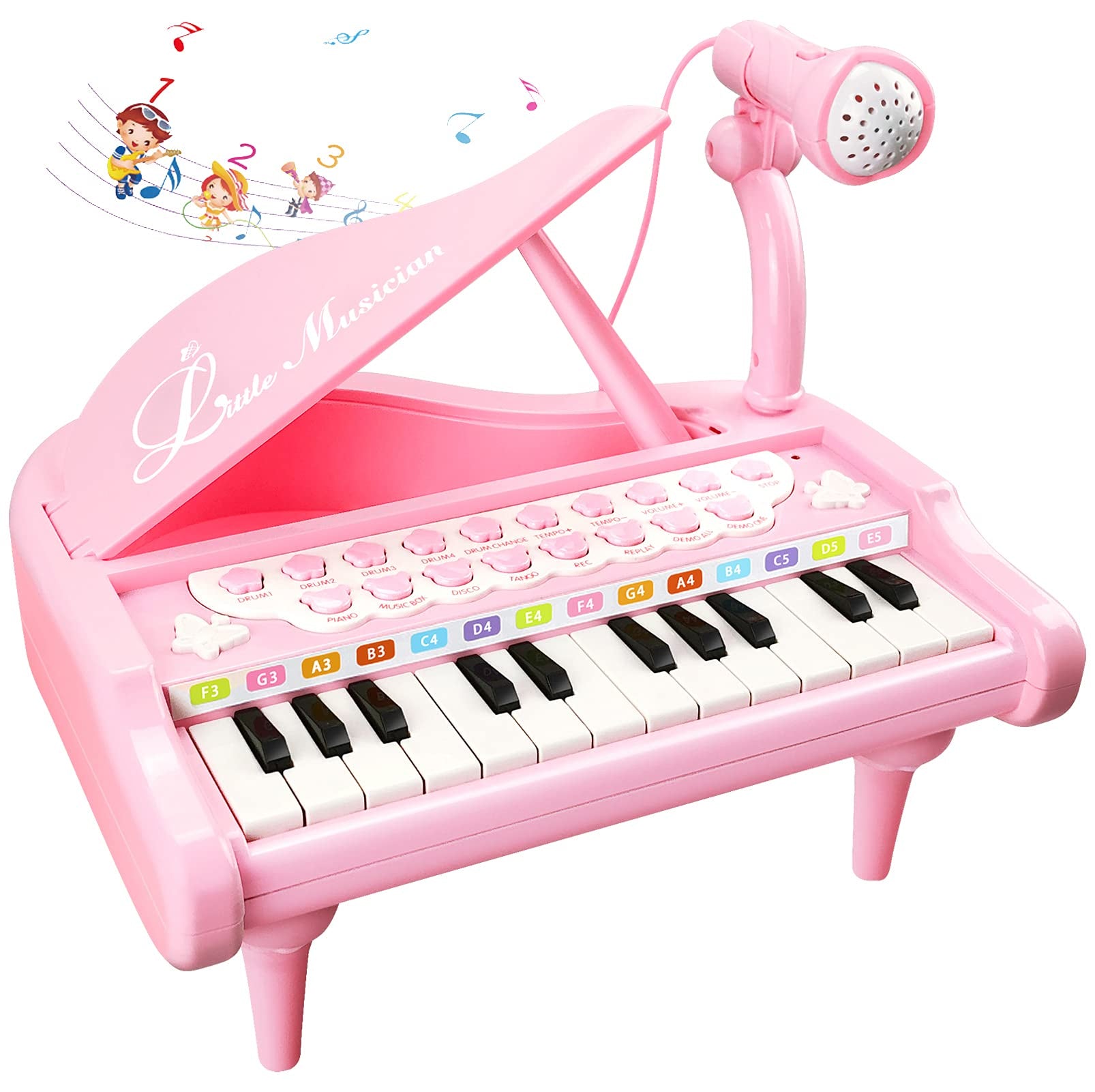 Pink Piano Toys for 1+Year Old Girls First Birthday Gifts Toddler Piano Music Toy Instruments with 24 Keys and Microph